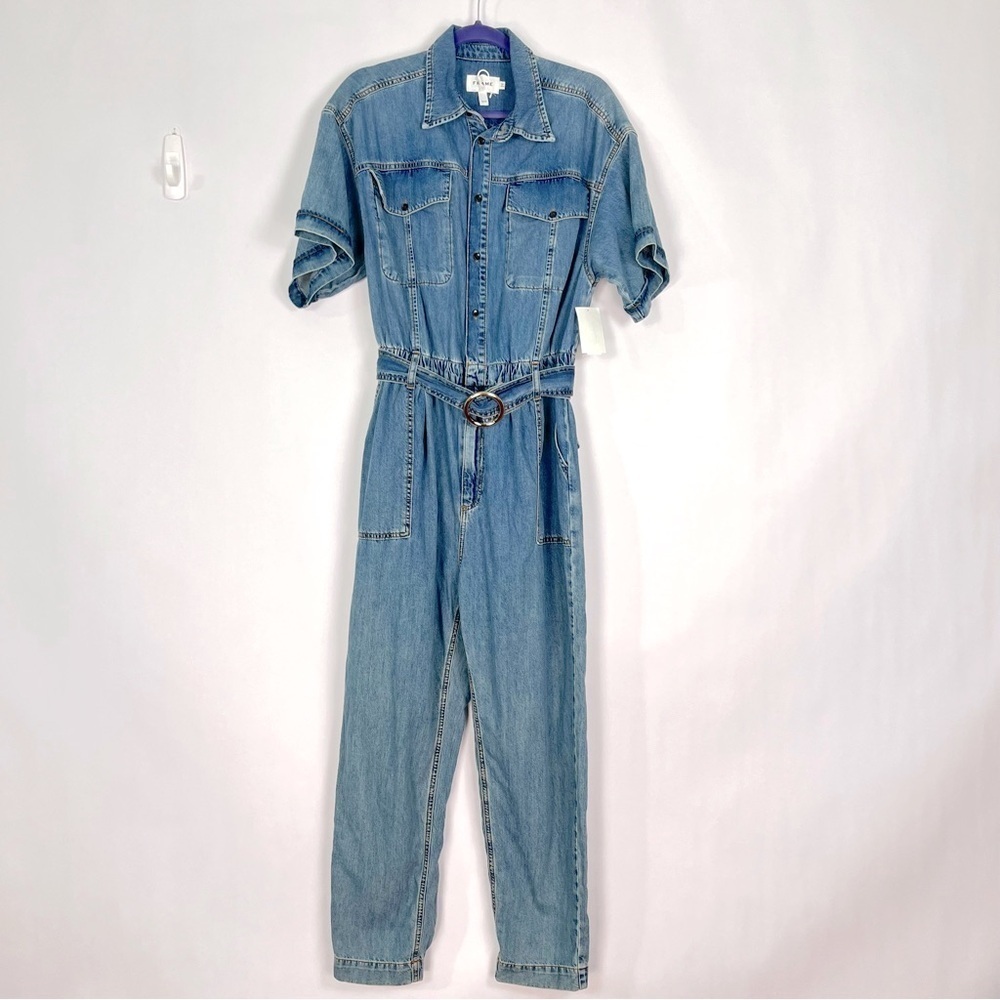 Frame Arie Denim Jumpsuit Short Sleeve Belted Size Medium NWT - Picture 2 of 8